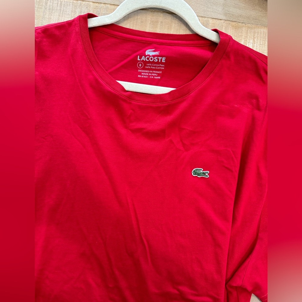 Lacoste men’s red crew neck short sleeve shirt top